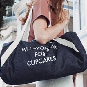 Will Workout For Cupcakes - Denim Blue Duffel Gym Bag new without tags